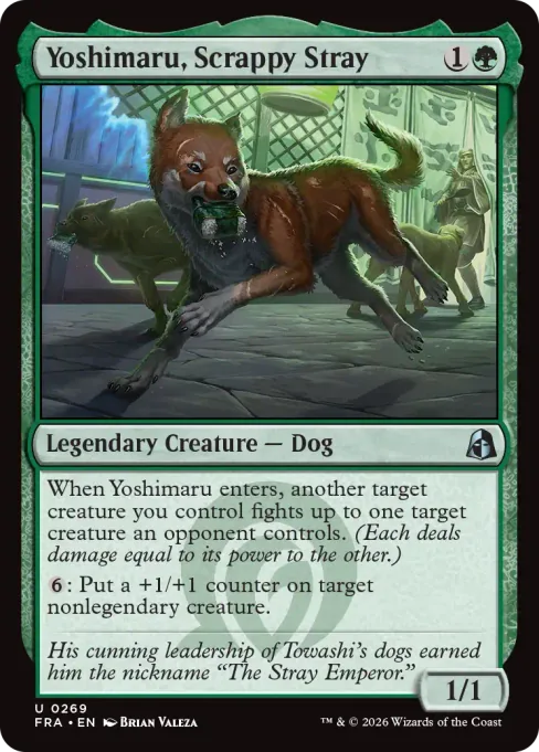 Magic-kortet Yoshimaru, Scrappy Stray: en hund som viser tenner i en mørk gate, med flere hunder bak seg.